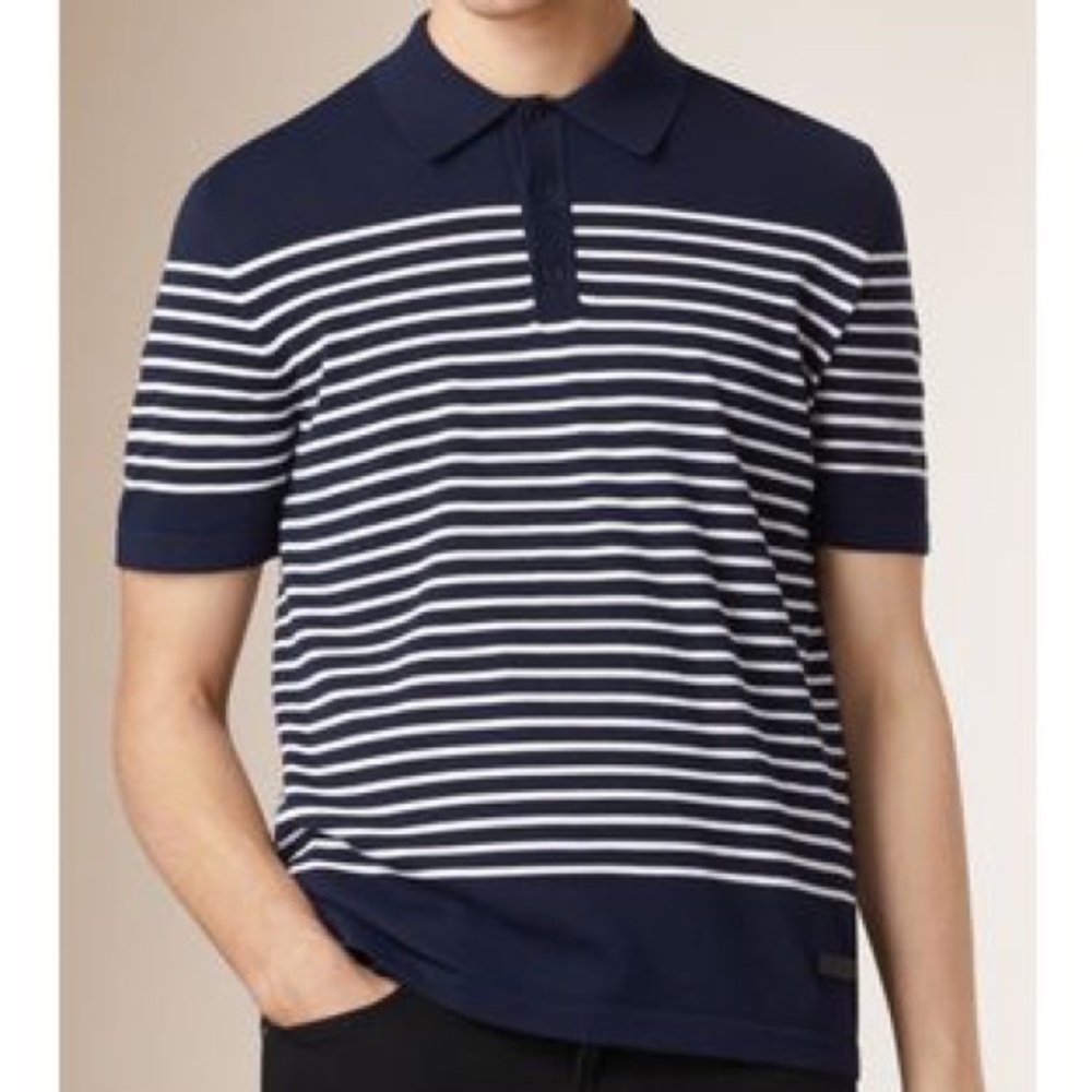 Burberry Brit Navy blue Striped Knit Polo T-Shirt L